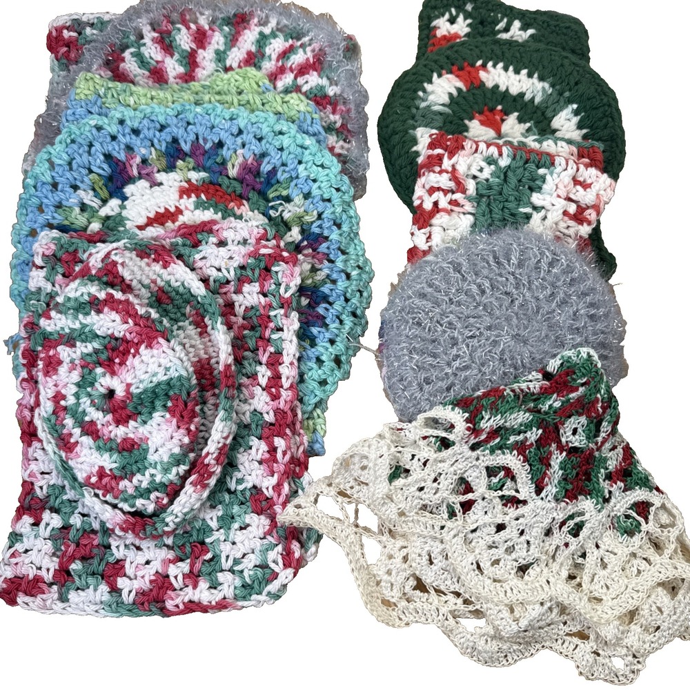 Mixed Lot 11 Peice hand knitted pot holder scrubby Set Multicolor